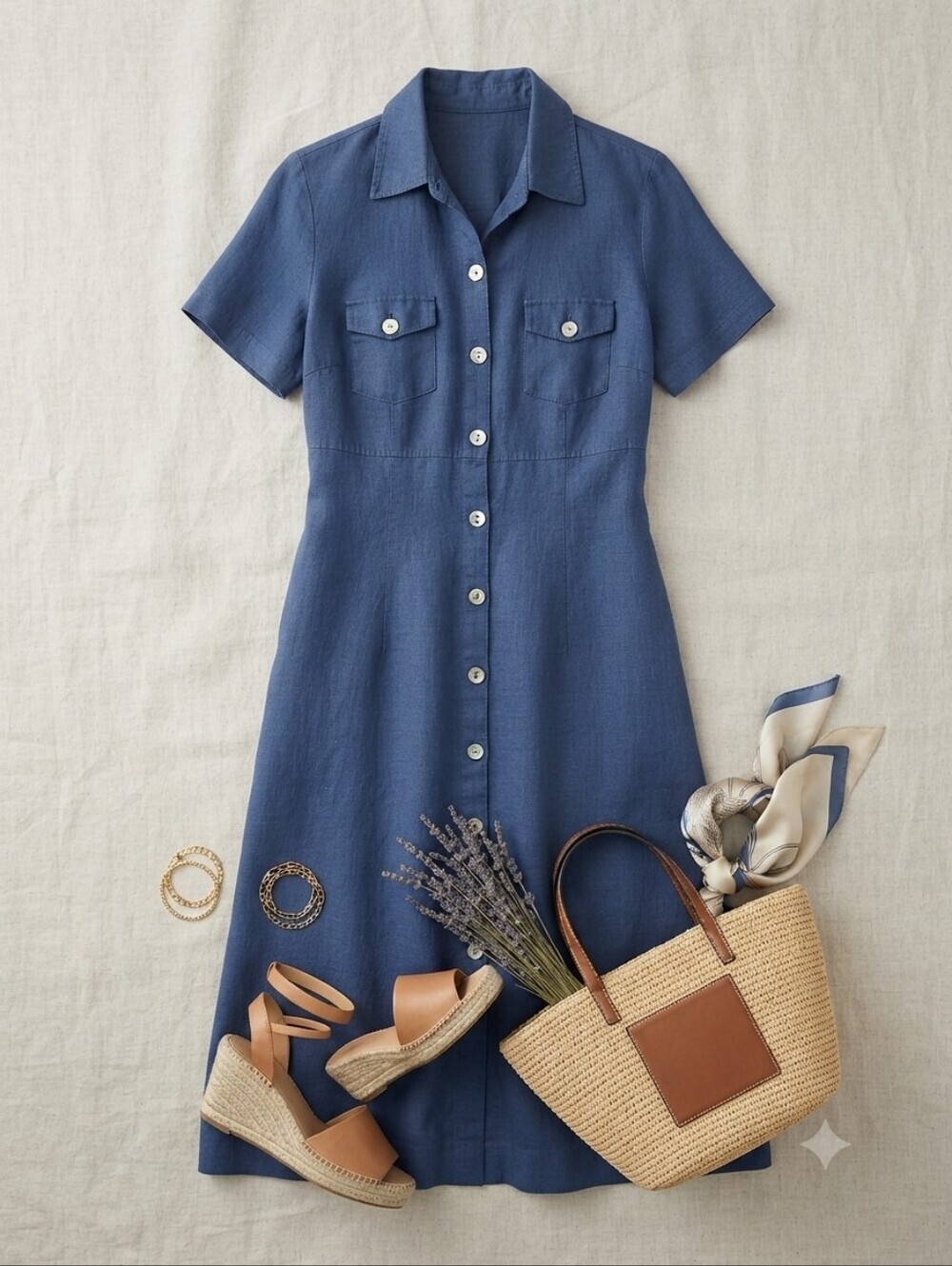 Vintage Casual Corner Annex Petite Linen Blend Navy Button Down Maxi Dress
